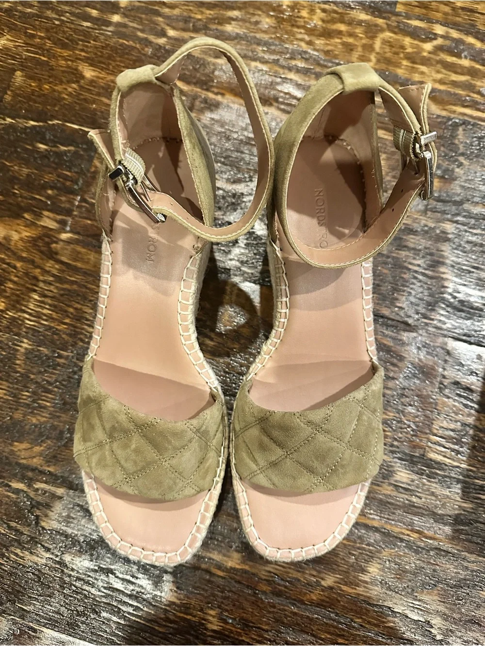 Nordstrom Olive Green Quilted Ankle-Strap Wedge Espadrilles